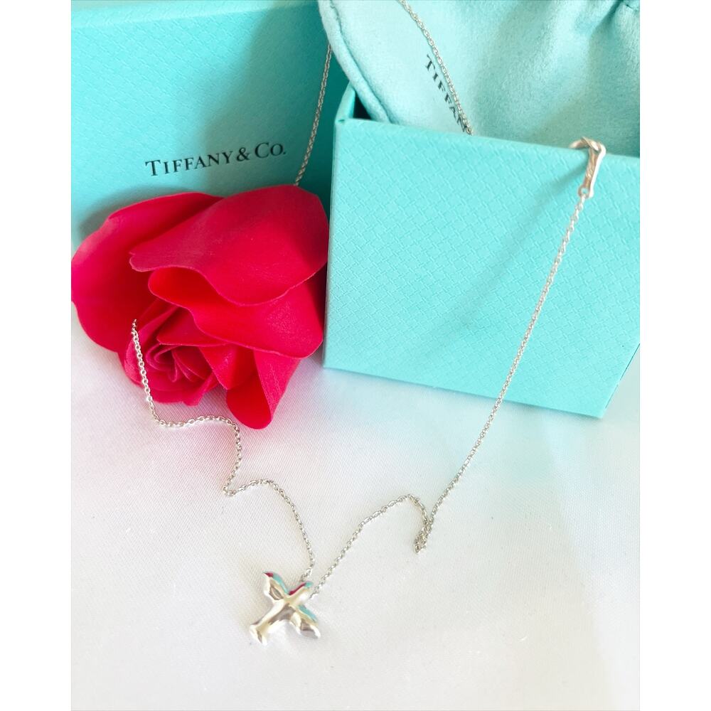 TIFFANY & CO Dove Bird Cross Sm Pendant Necklace 16" Sterling Silver Pouch & Box - Picture 11 of 11